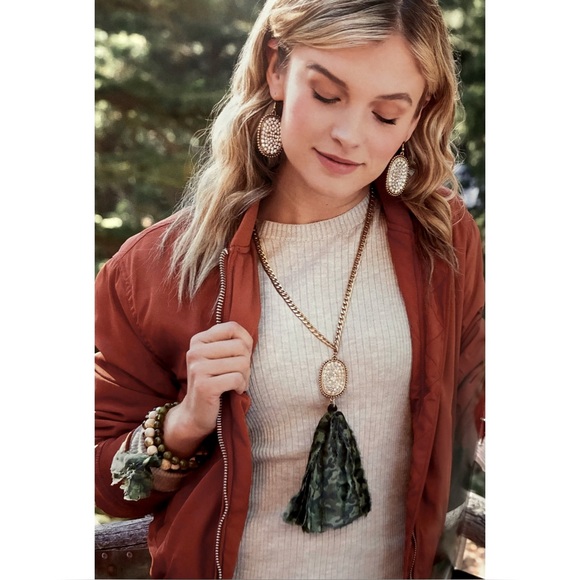 NEW Gold, Rhinestone, and Camouflage Tassel Necklace - Picture 5 of 7